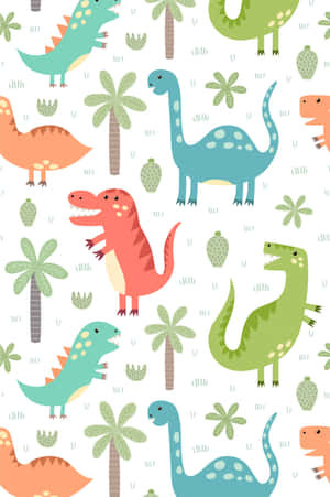 Sherehe ya Kupendeza ya Dinosau katika Jangla — Dinosauro Mzuri Picha ya Ukuta