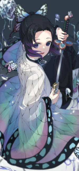 Shinobu wa Demon Slayer kwenye Simu — Galaxy S25 Ultra Picha ya Ukuta