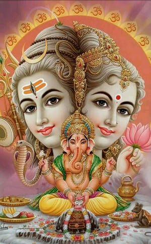 Shiva Parvati Mkuu Mkuu na Ganesha — Xiaomi Pad Mini Picha ya Ukuta