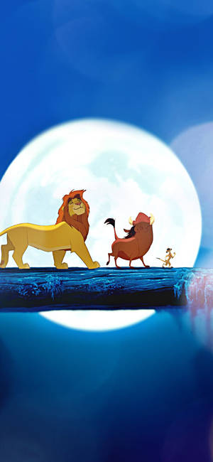 Picha ya ukuta ya Simba na wafuasi wake katika mandhari ya mwezi mzima