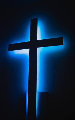 "Simu ya Kiume ya Neon Blue inang'aa kwa mwanga mkali" — Aesthetic ya iPhone Picha ya Ukuta