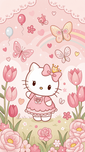 Sanrio, Ndoto, Ajabu, Pink, Kawaii, Mrembo, Upinde wa mvua, Baluni, Hello Kitty