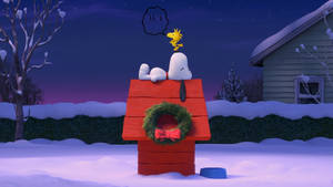 Snoopy Nyumba ya Krismasi na Shada Wallpaper