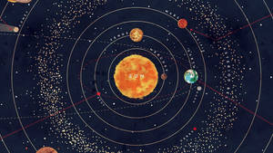 Solar system red and blue space art wallpaper