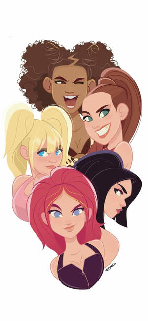 Spice Girls Cartoon Art phone wallpaper. — iPhone X Picha ya Ukuta