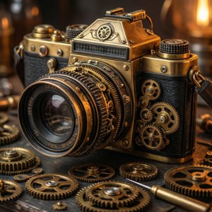Kamera ya steampunk na gia na sehemu za brass katika rufaa ya kusinya. — Infinix Zero Picha ya Ukuta