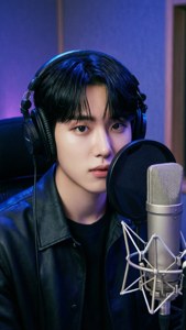 Changbin katika kioski cha kurekodi na mwanga wa mood