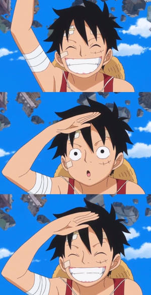 Tabasamu la Luffy Akiweka Mkono Kwenye Paji la Uso — Luffy Picha ya Ukuta