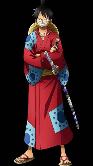 Tabasamu la Samurai Luffy — Samurai wa Kijapani Picha ya Ukuta