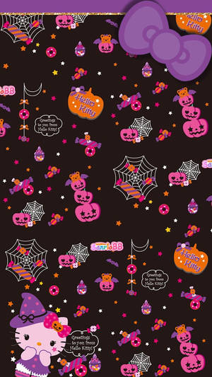 Tapeli ya tema ya Hello Kitty Halloween ya rangi ya zambarau — Hello Kitty Halloween Picha ya Ukuta