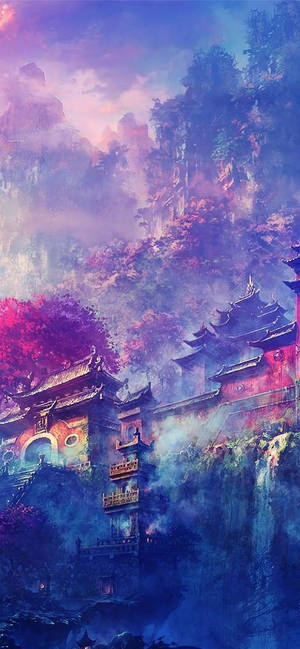 Temple Purple Anime Aesthetic — iPhone 15 Picha ya Ukuta