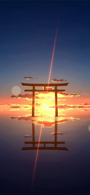 Torii gate sunset horizon wallpaper — iPhone 18 Picha ya Ukuta