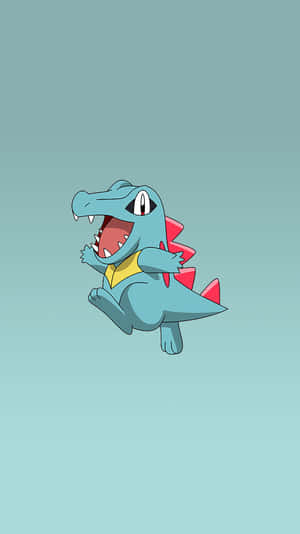 Totodile kwenye Mandhari ya Rangi ya Teal Inayopwa — Anime simu Picha ya Ukuta