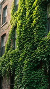 Ukuta uliofunikwa na ivy ya kijani kibichi, ikichanganya asili na usanifu wa miji. — Kijani aesthetic GIF Picha ya Ukuta