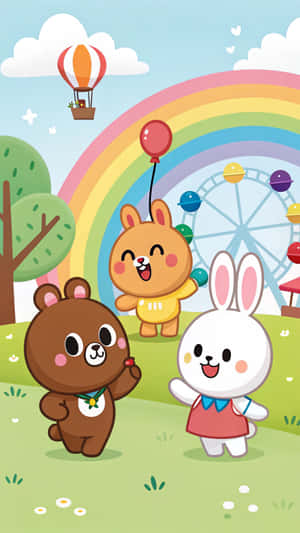 kikundi, mbwa, rangi, paka, katuni, upendo, urafiki, marafiki, poppy, maua, line friends, chapa, mandhari, line, raccoon, panda, familia, safu, sanaa, mkusanyiko — Panda Mzuri Picha ya Ukuta