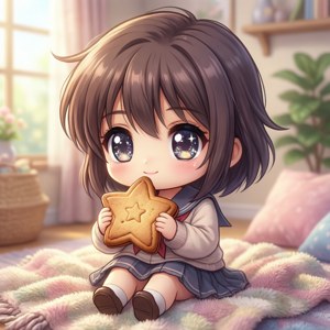 Chibi Ushio kwa furaha akishika cookie ya nyota — Infinix Zero Picha ya Ukuta