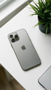 Picha ya juu ya iPhone 12 Pro Max ya Fedha ikiwa na mmea.
