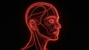 Uso wa mstari mwekundu wa neon kwenye rangi nyeusi. — Nyekundu ya neon Picha ya Ukuta