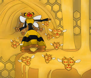 Vespiquen Akiagiza Combee Kushambulia — GIF ya simu Picha ya Ukuta