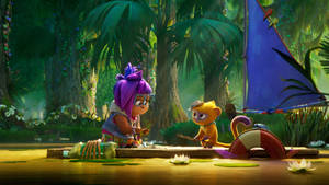 Vivo and Gabi paddling on river wallpaper.