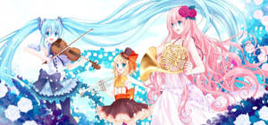 Vocaloids za Anime za Kawaii Zikiwa na Vyombo vya Muziki