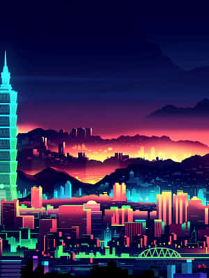 Mandhari ya Neon City — Mji wa neon Picha ya Ukuta