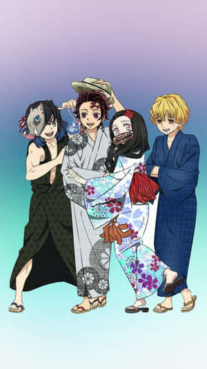 Wahusika Wazuri wa Demon Slayer Inosuke Tanjiro Nezuko na Zenitsu — Zenitsu wa kimetsu no yaiba Picha ya Ukuta