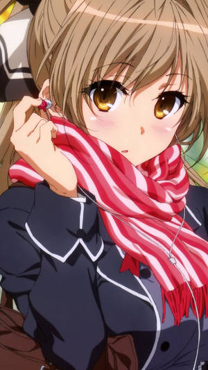 Wahusika Wazuri wa Anime Wenye Skafu Nyekundu — Mrembo wa anime mrembo Picha ya Ukuta