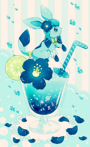 Chibi Glaceon On Tropical Drink Wallpaper — Lenovo Legion Y700 AI Picha ya Ukuta