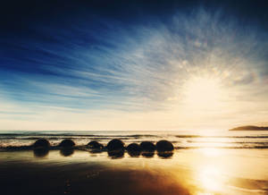 Moeraki Boulders Beach mashua wallpaper