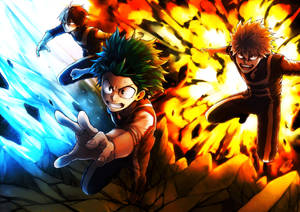 Wallpaper mzuri wa Todoroki pamoja na Midoriya na Bakugo