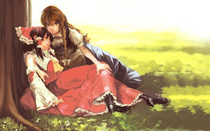 Anime lesbiana Reimu na Marisa wallpaper