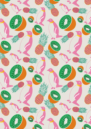 Pineapples, kiwis na penguins sanaa katika muundo wa rangi nyingi wallpaper — OnePlus Pad Picha ya Ukuta