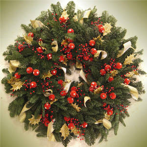 Wreath ya Krismasi na riboni za dhahabu wallpaper — 1:1 Picha ya Ukuta