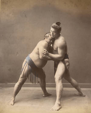 Wallpaper ya Sumo Wrestling ya Japani ya Vintage — Galaxy Z Fold 5 Picha ya Ukuta
