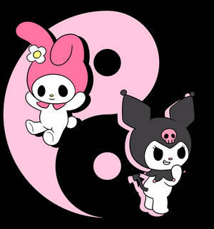 Yin yang Kuromi and Melody wallpaper — Oppo Find N Picha ya Ukuta