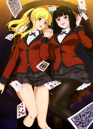 Kakegurui wallpaper ya wawili Yumeko Jabami wakishika mkono na mwanafunzi Mary Saotome. — Oppo Pad 5 Pro Picha ya Ukuta
