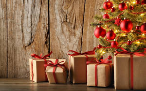 Zawadi za Krismasi Zilizofungwa kwa Kraft Paper — Wimbo wa krismasi Picha ya Ukuta