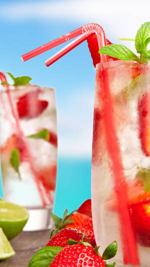 Zesty Strawberry Tom Collins tropical drinks Wallpaper — 9:16 Picha ya Ukuta
