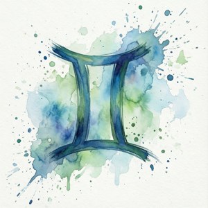 Tafsiri ya watercolor ya ishara ya Gemini, inayojumuisha sanaa na astrolojia. — Galaxy Watch Picha ya Ukuta