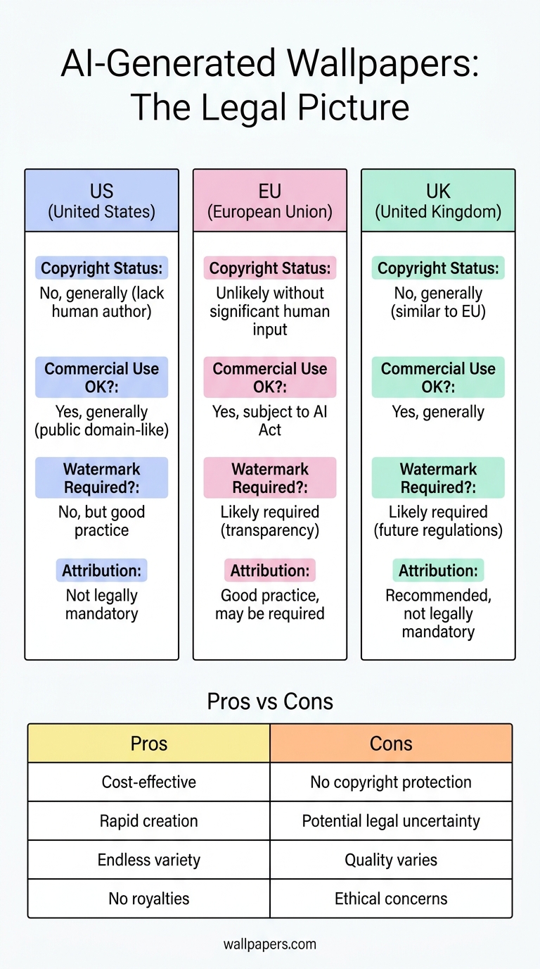 AI-Generated Wallpapers: Pros, Cons, Legal Status infographic