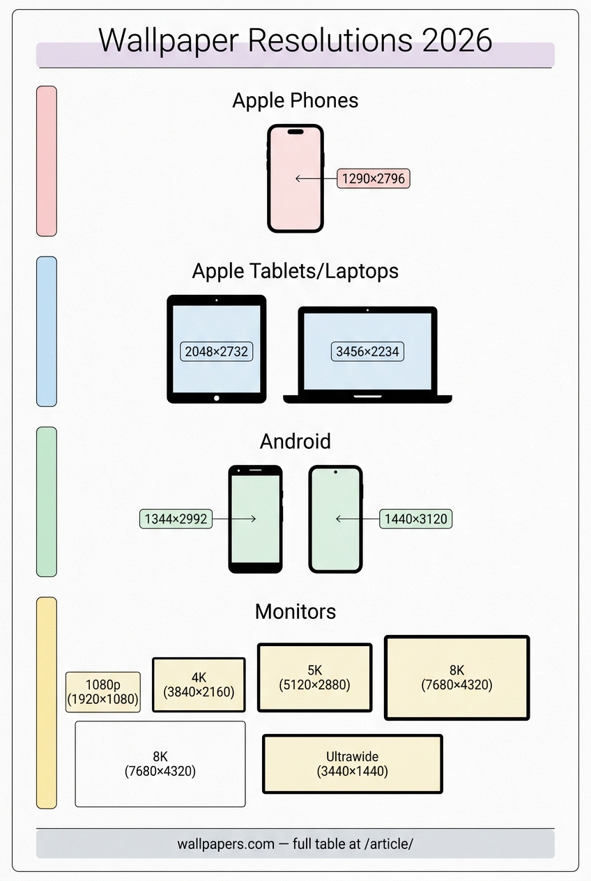 Wallpaper Resolution by Device — 2026 Reference infographic